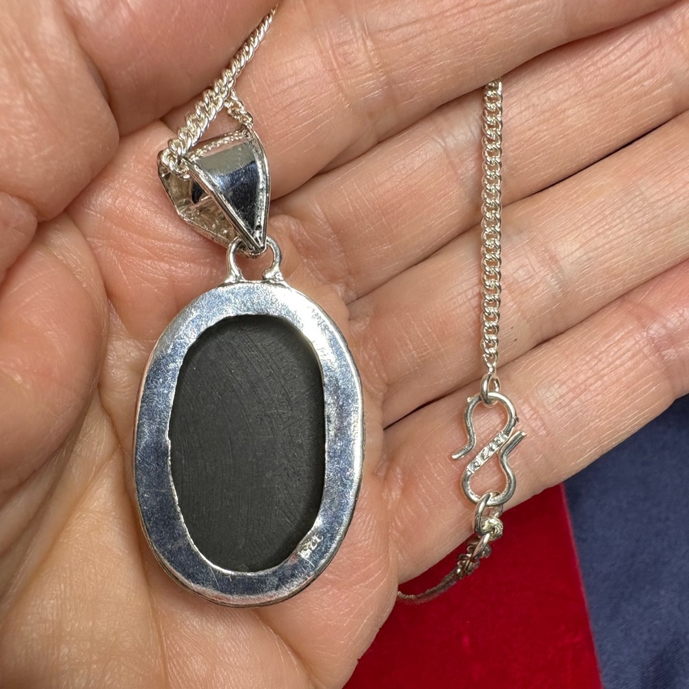 Pendant 925 Sterling Silver Abalone Statement Necklace 18” Chain - Picture 3 of 8